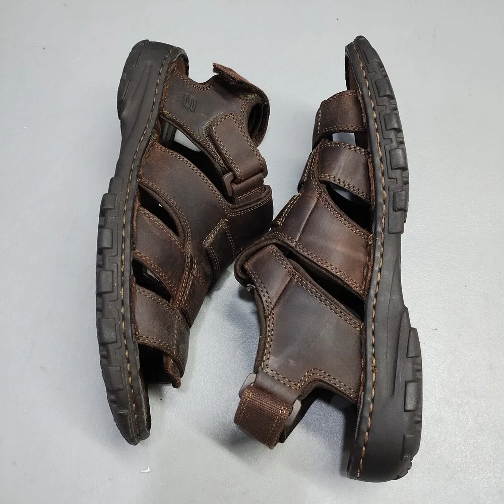 Skechers Fisherman Sandals Mens Size 9 Brown Leather Open Toe Hook & Loop 60847